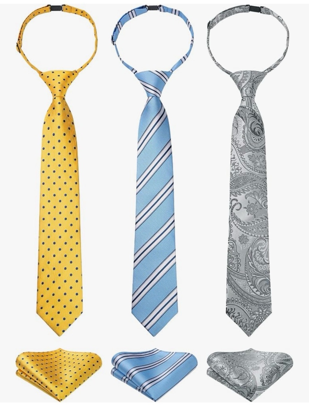 Enlision 3pcs Pre-Tied Neckties & Pocket Square Set Neck Strap Tie for Kids OS